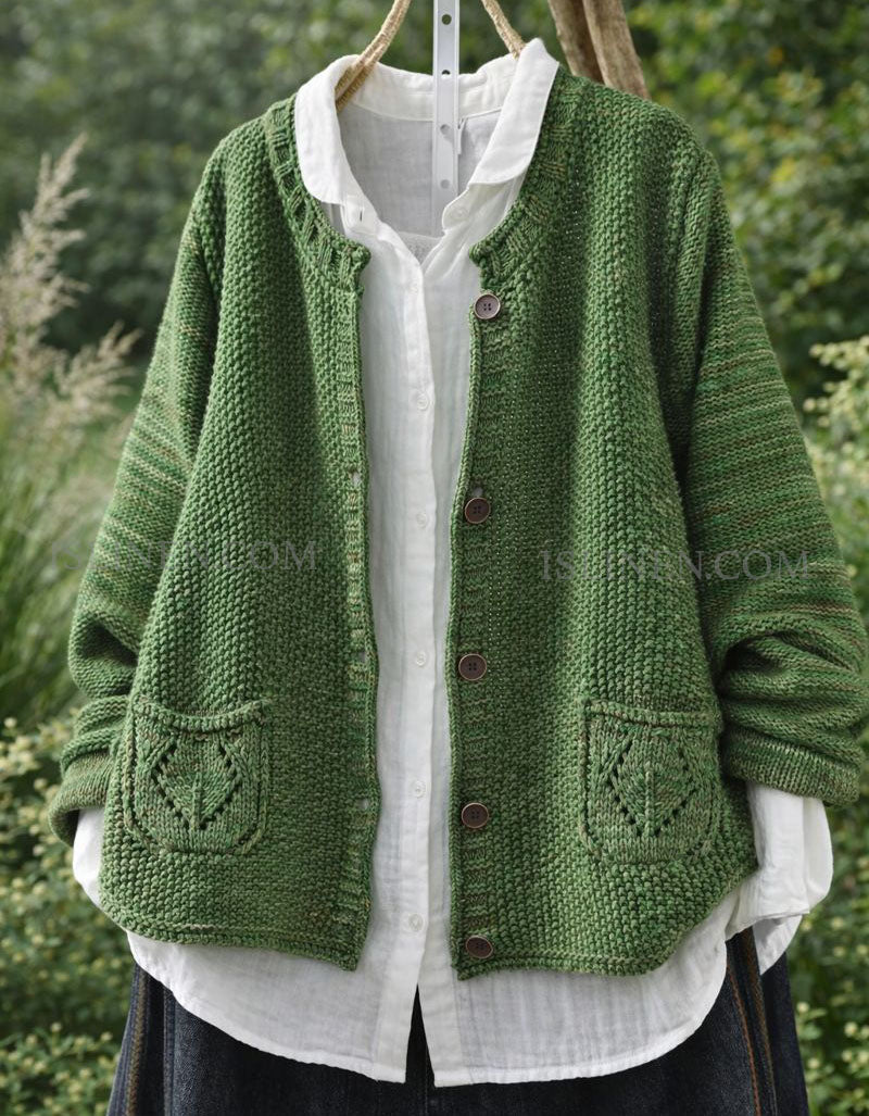 Relaxed fit knitted cardigan women casual sweater layering green