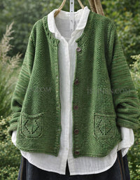 Relaxed fit knitted cardigan women casual sweater layering green