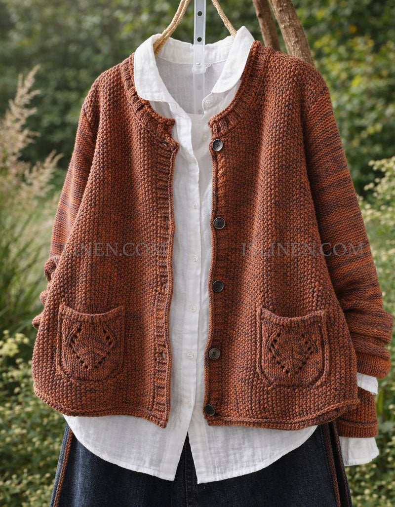 Relaxed fit knitted cardigan women casual sweater layering orange
