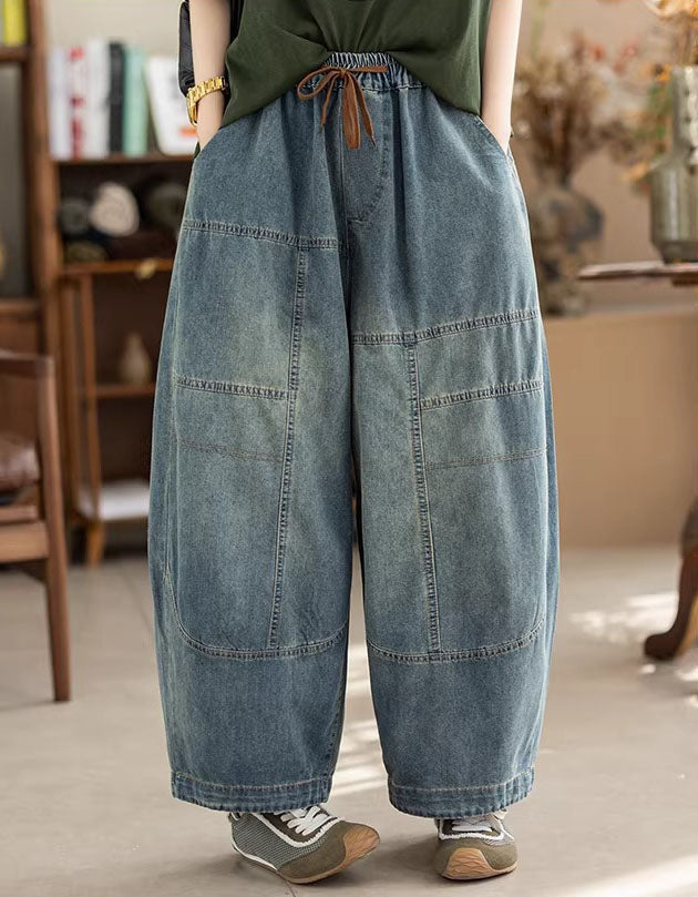 Women Vintage Loose Denim Wide Leg Pants Casual Fit