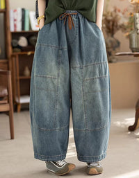 Women Vintage Loose Denim Wide Leg Pants Casual Fit