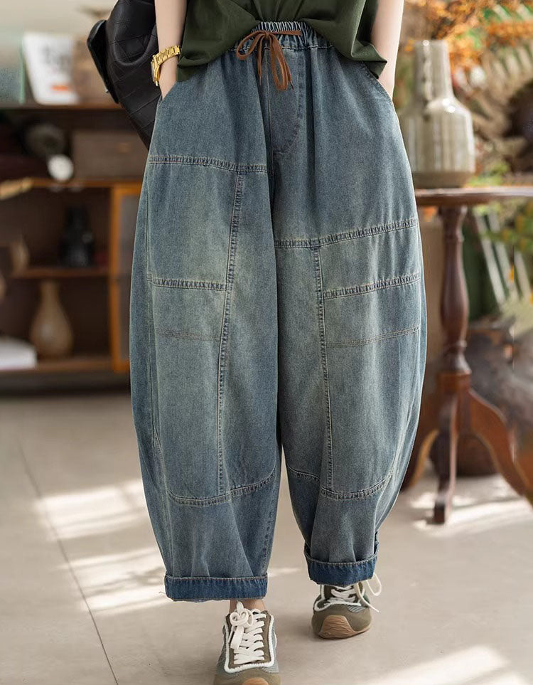 Vintage Style Wide Leg Denim Pants Women Loose Fit