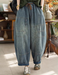 Vintage Style Wide Leg Denim Pants Women Loose Fit