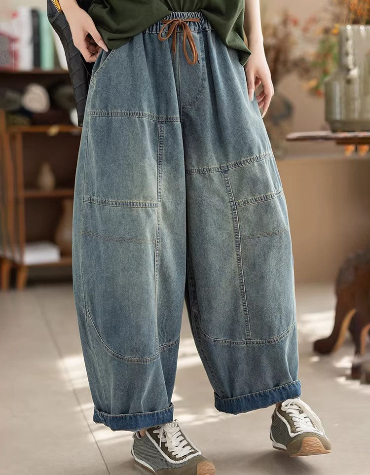 Women High Waist Baggy Denim Pants Casual Streetwear
