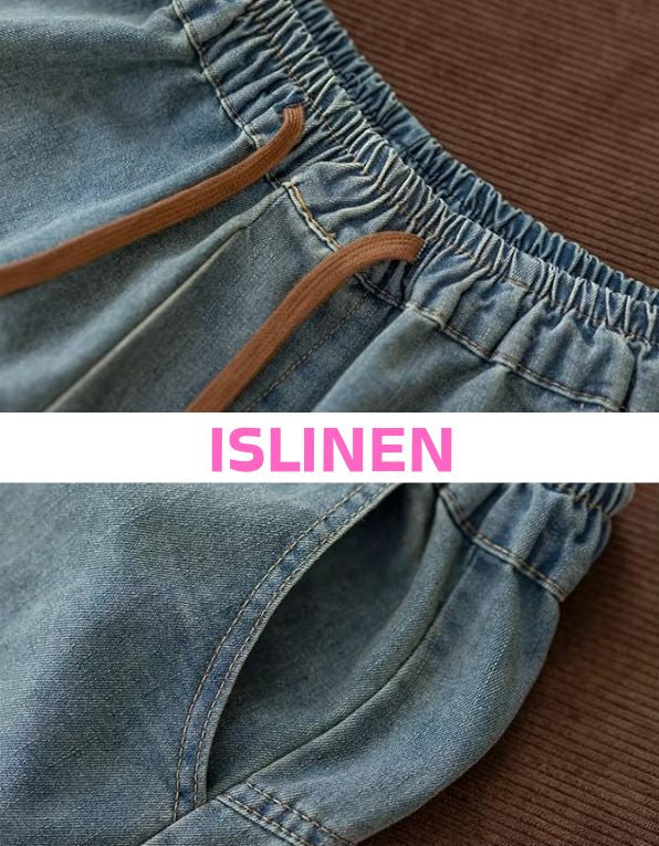 Vintage Washed Denim Wide Leg Pants Women Casual Wear