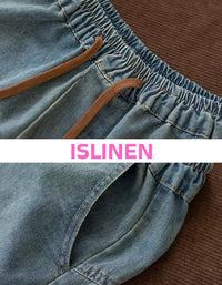 Vintage Washed Denim Wide Leg Pants Women Casual Wear