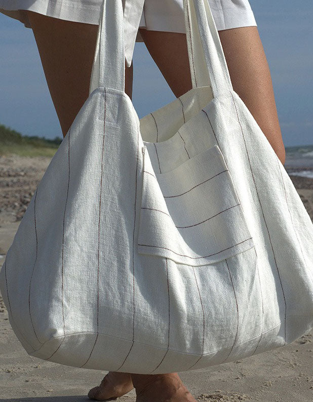 Casual Striped Linen Tote Shoulder Bag for Women