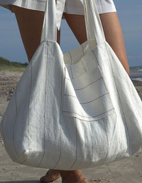 Casual Striped Linen Tote Shoulder Bag for Women
