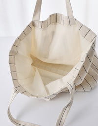 Front view striped canvas shoulder bag for women