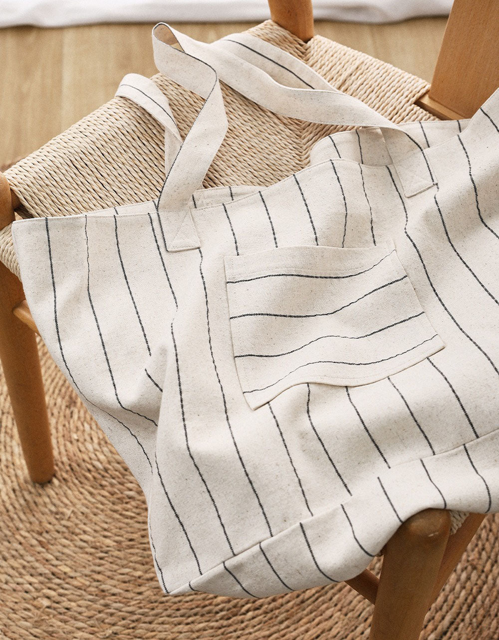 Korean Style Striped Canvas Tote Bag for Daily Use