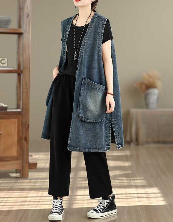 Women's Relaxed Fit Washed Denim Layering Vest
