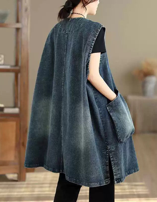 Women's Casual Oversized Denim Cardigan Vest for Layering