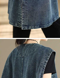 Women's Boho Oversized Denim Vest with Utility Pockets