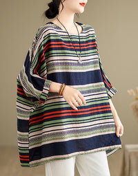 Vintage Oversized Striped Cotton Linen Top