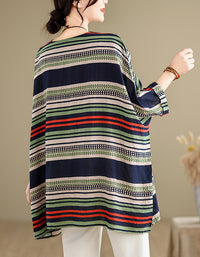 Vintage Oversized Striped Cotton Linen Top
