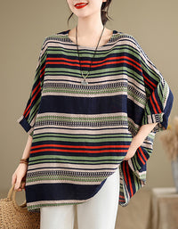 Vintage Oversized Striped Cotton Linen Top