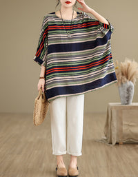 Vintage Oversized Striped Cotton Linen Top