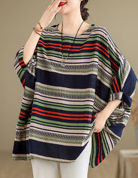 Vintage Oversized Striped Cotton Linen Top