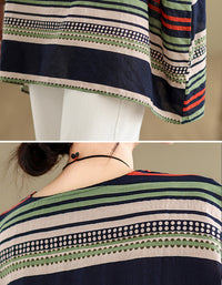 Vintage Oversized Striped Cotton Linen Top