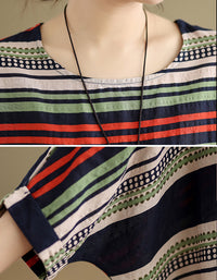 Vintage Oversized Striped Cotton Linen Top
