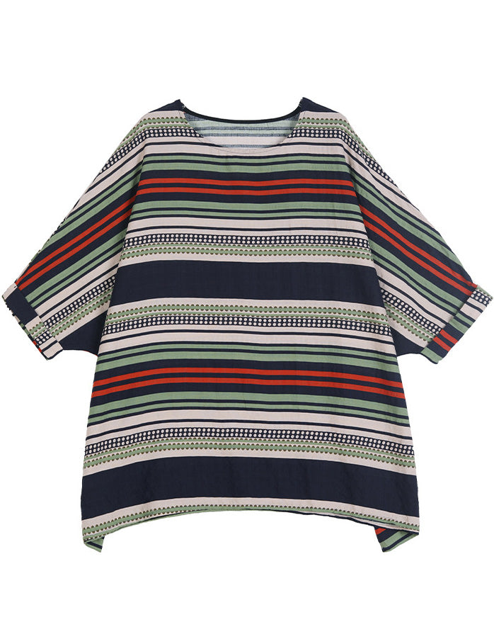 Vintage Oversized Striped Cotton Linen Top