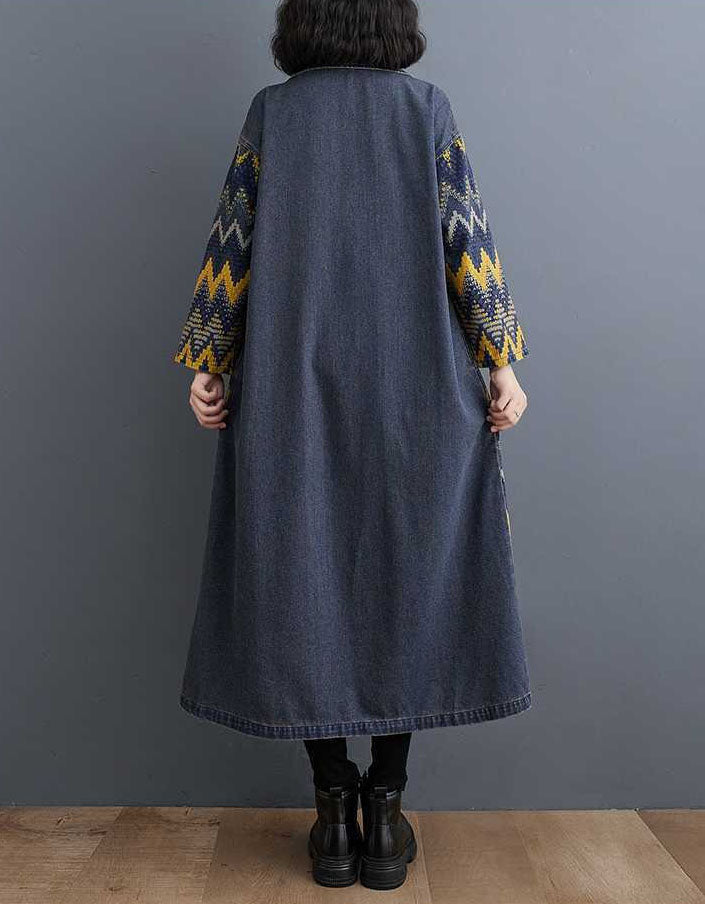 Oversized Zigzag Pattern Denim Coat for Women Back View