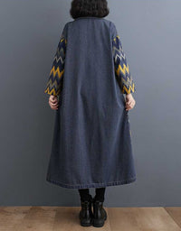 Oversized Zigzag Pattern Denim Coat for Women Back View