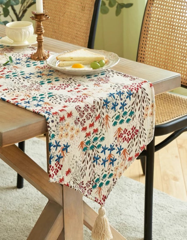 Chemin de table jacquard pastoral vintage