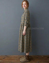 Side View of Women’s Plaid Midi Shirt Dress – Casual Autumn Style