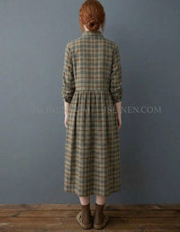 Back View of Women’s Plaid Midi Shirt Dress – Casual Autumn Style