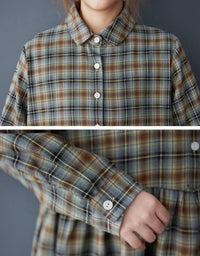 Vintage Plaid Shirt Dress – Collared Long Sleeve Midi