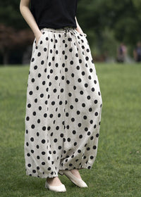 Vintage Polka Dot Cotton Linen Wide Leg Pants