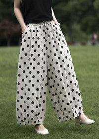 Vintage Polka Dot Cotton Linen Wide Leg Pants