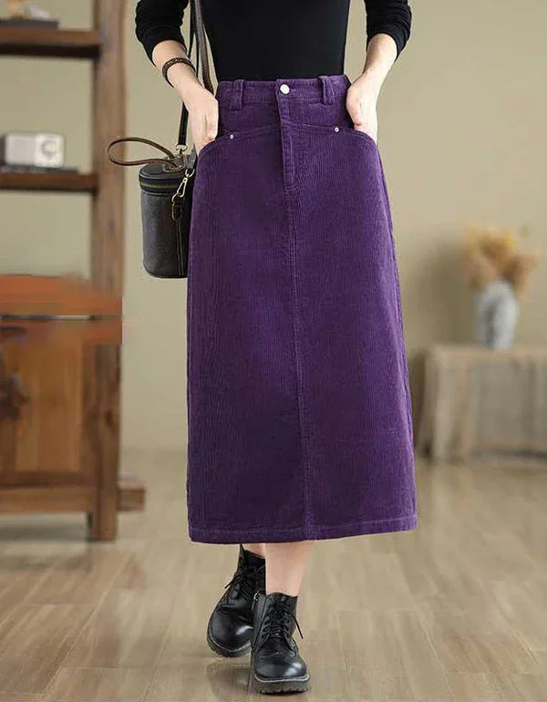 Vintage Purple Casual Corduroy Skirt - Islinen