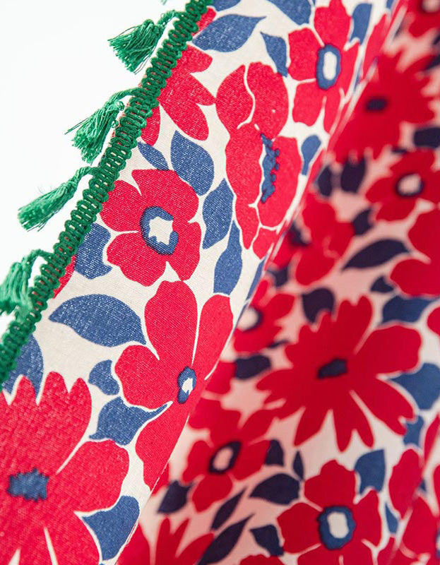Vintage Red Flower Cotton Linen Curtain