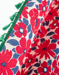 Vintage Red Flower Cotton Linen Curtain