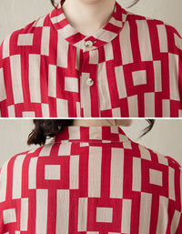 Vintage Red Geometric Cotton Linen Dress
