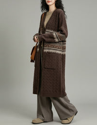 Women's Longline Vintage Patterned Knit Cardigan