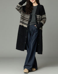 Women's Boho Cable Knit Longline Button Cardigan
