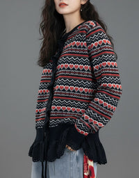Women's Fair Isle Heart Pattern Knit Cardigan Sweater