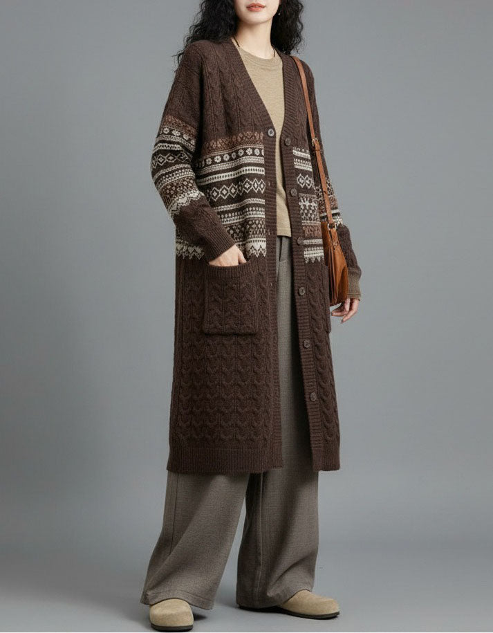 Women's Vintage Cable Knit Longline Boho Cardigan