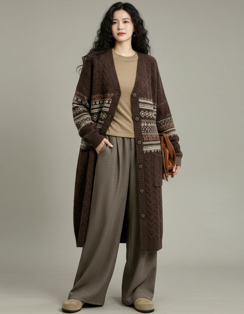 women's vintage cable knit longline cardigan