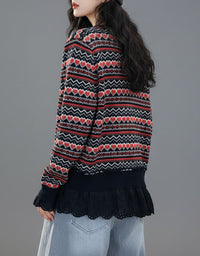 Women's Cozy Heart Print Button Front Cardigan Sweater