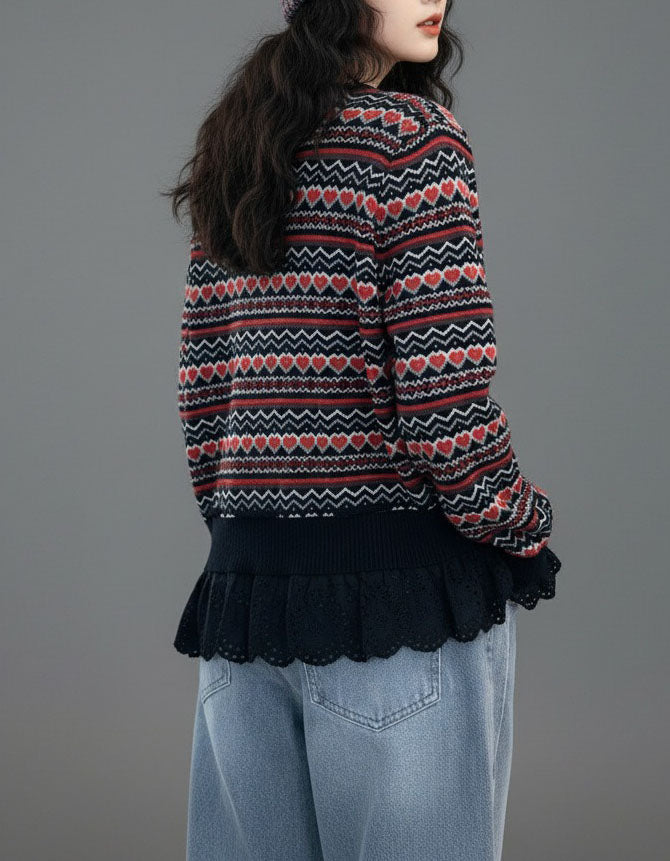 Women's Heart Motif Long Sleeve Knit Cardigan Sweater