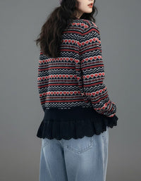 Women's Heart Motif Long Sleeve Knit Cardigan Sweater