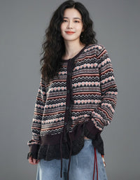 women's heart pattern knit cardigan sweater