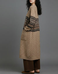 Women's vintage brown cable knit longline boho cardigan