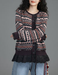 Women's Vintage Nordic Heart Knit Button Cardigan Top