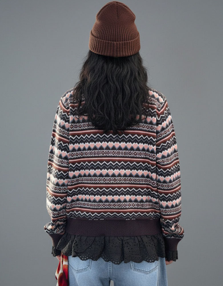 Women's Retro Nordic Pattern Knit Cardigan With Buttons