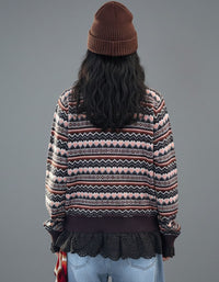 Women's Retro Nordic Pattern Knit Cardigan With Buttons